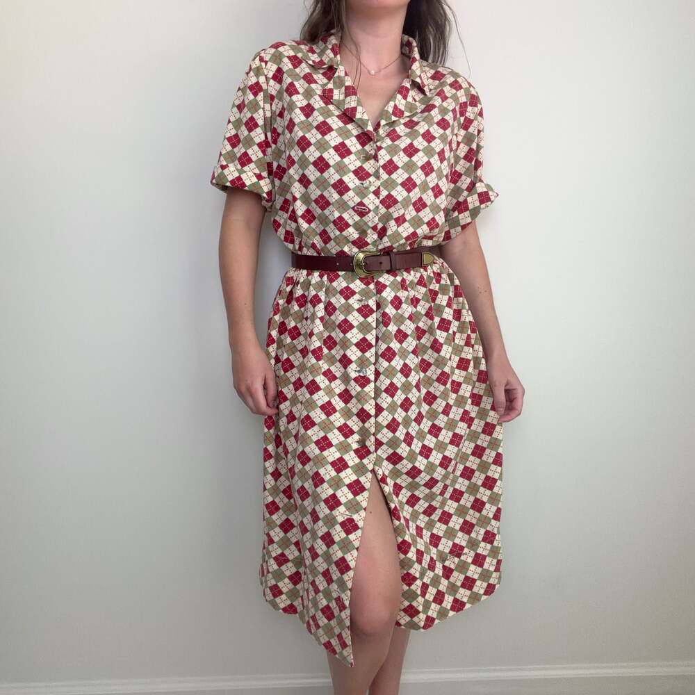 Vintage Argyle Plaid Midi Dress
